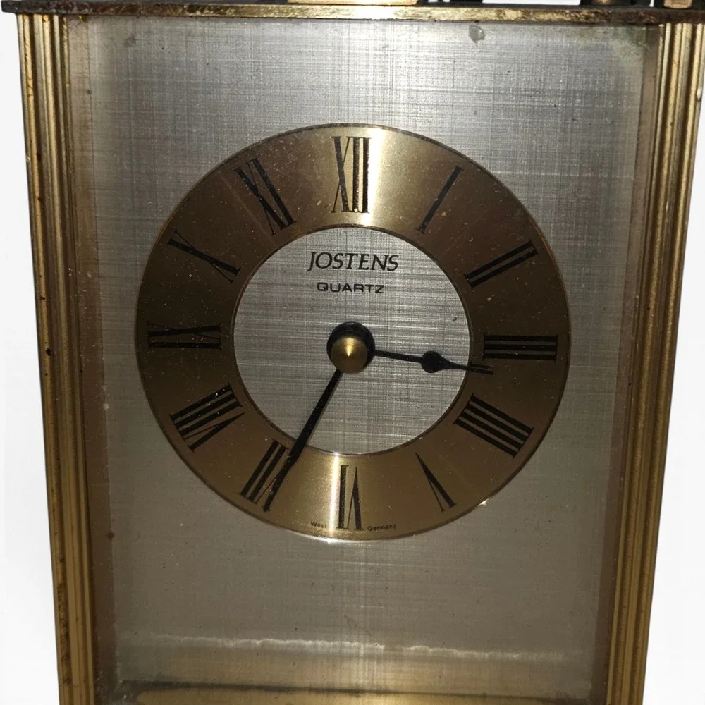 vintage Carriage Clock Gold Fair Jostens‎ West Germany Quartz Roman Numeral Dial